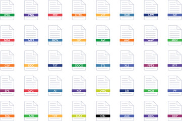 Poster - Collection of common file types and formats isolated on a clean white background.