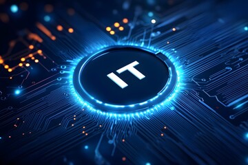 Poster - Digital icon of information technology or circuit board with the text 