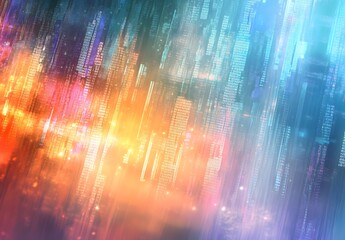 Poster - High-tech background with blurry code and digital light streaks, representing the fast-paced world of coding and technology. 