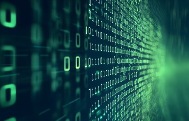 Poster - Abstract background with a green gradient, dots, and waves on a dark blue backdrop, vector illustration. Big data technology concept.
