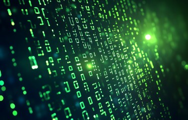 Fototapete - Abstract background with a green gradient, dots, and waves on a dark blue backdrop, vector illustration. Big data technology concept.