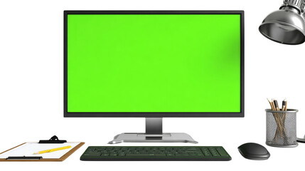 Aufkleber - Modern workspace setup with a green screen monitor for creative editing