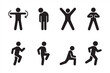 © ROYBHE - Fitness and exercise silhouette icons set – solid style workout, training, and health symbols for athletic enthusiasts: stretch, yoga, jumping jacks, push-up, running, high knees, lunges, squats