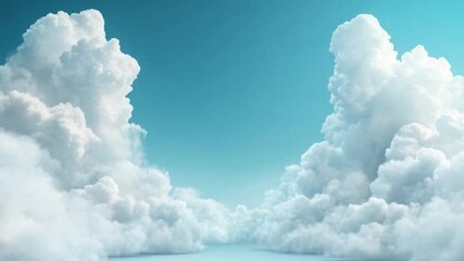 Poster - Celestial Embrace: Captivating shot of the sky, clouds form fluffy, billowy shapes against a breathtaking gradient of blue, creating an inviting sense of peace.