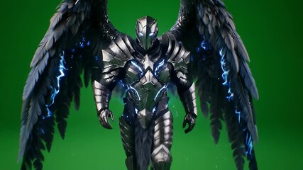 3D render of a celestial knight with glowing wings for cutout