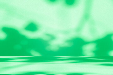 Fototapete - Wall interior background, studio and backdrops show products. with leaf shadow from window color green and white. background for text insertion and presentation of product	

