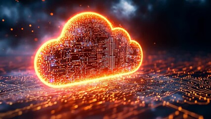 Poster - Futuristic Cloud Computing Concept with Neon Digital Data Visualization