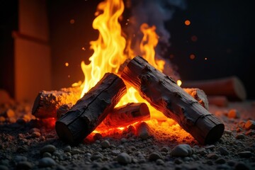 Wall Mural - warm flames engulfing a stack of firewood, creating a cozy and inviting scene , element, light, natu