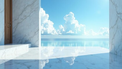 Wall Mural - serene blue sky reflected in smooth marble surface , landscape, heavenly, outdoor