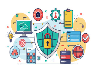 Poster - Cybersecurity system protection network data security isolated on white background
