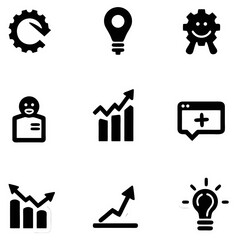 Aufkleber - Collection of White Business and Technology Icons Set Against a Black Background