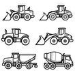 © HUMAN STUDIO - Collection of Construction Vehicles Icons in White on a Black Background for Design