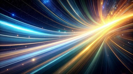Wall Mural - Abstract blue and gold light streaks curving through a starry space background, creating a futuristic and dynamic cosmic flow