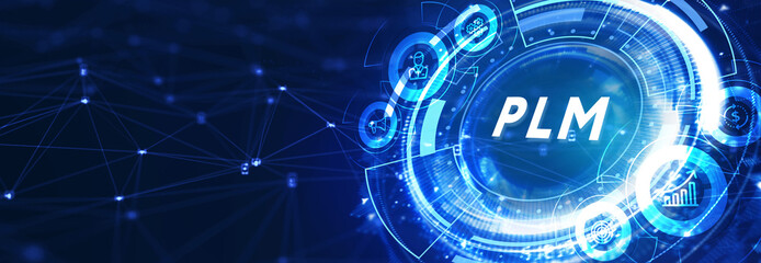 PLM Product lifecycle management system technology concept. Technology, Internet and network concept. 3d illustration