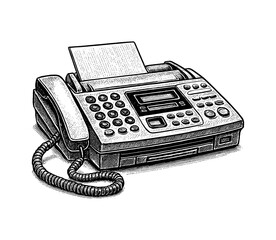 Aufkleber - Detailed Black and White Engraving Illustration of a Classic Fax Machine