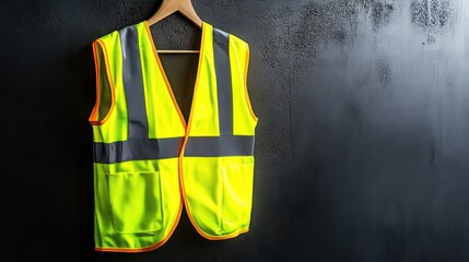 Fototapete - Dark minimalist background framing a high-vis safety vest under soft top light