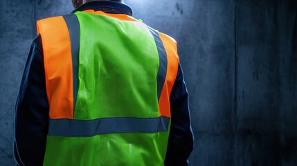 Fototapete - Dark minimalist background framing a high-vis safety vest under soft top light