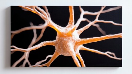 Fototapete - Dense web of interconnected neurons in orange hues on dramatic black canvas