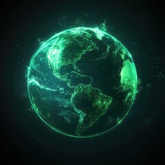 Poster - Glowing Green Earth in Space with Visible Continents and Atmospheric Effects