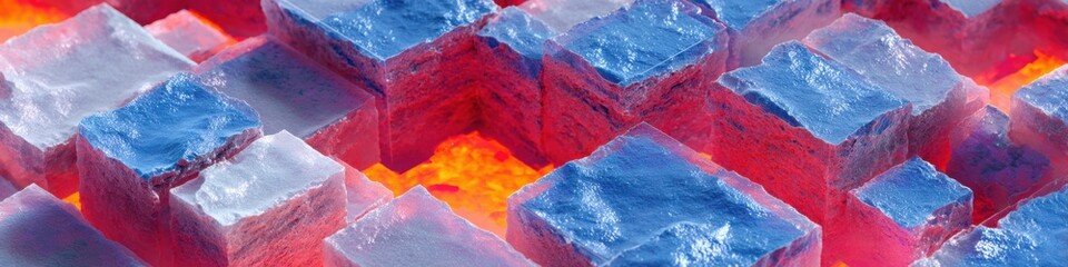Poster - Vibrant Isometric Magma Chamber with Molten Rock Cooling, Geometric Patterns, and Glossy Plastic Textures for Scientific and Educational Use