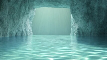 Leinwandbilder - Aquatic Cavern: A mesmerizing underwater view of a tranquil sea cave, revealing a serene atmosphere as sunlight streams into the water, illuminating the unique beauty of the aquatic sanctuary.