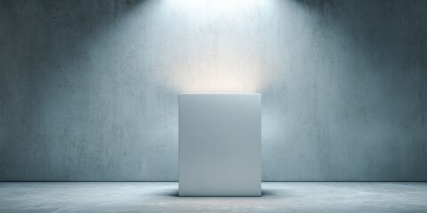 Poster - Minimalist White Tasting Booth with Blank Sign Board on Metal Frame for Modern Retail Branding and Commercial Event Marketing Display