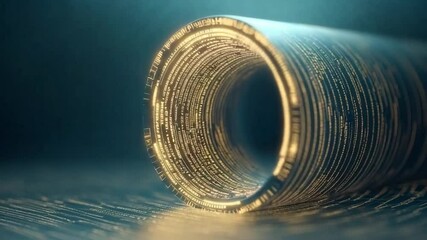 Poster - Abstract Golden Cylinder: A mesmerizing abstract image showcasing a golden cylinder with intricate, glowing patterns, submerged in a deep blue liquid, creating a futuristic and mysterious atmosphere.