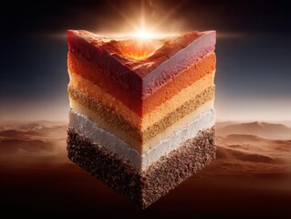 Poster - Cinematic Geological Cross-Section of Magma Chamber with Dramatic Golden Hour Lighting and Layered Earth Textures Educational and Scientific Visual