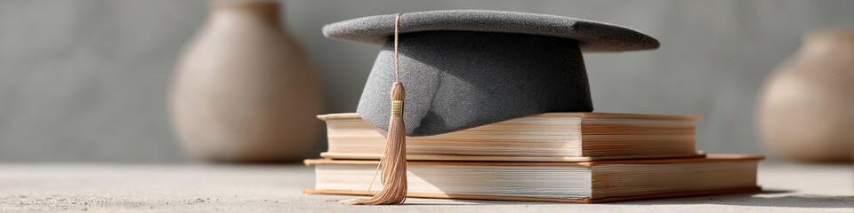 Poster - Modern Education Abroad Concept with Graduation Cap on Foreign Language Books and Certificate - Symbolizing Global Learning and Academic Success