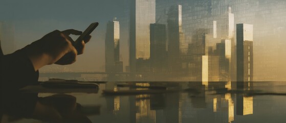Fototapete - Modern Cybersecurity Alert on Smartphone in Contemporary Office Setting with Digital Threat Focus and Urban Tech Atmosphere
