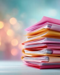 Poster - Organized Stack of Colorful Policy Manuals and Regulatory Documents on Office Surface for Corporate Compliance and Governance Frameworks