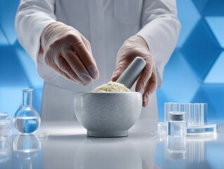 Aufkleber - Personalized Medicine Preparation Pharmacist Grinding Custom Ingredients in Mortar and Pestle for Bespoke Drug Compounding in Modern Laboratory