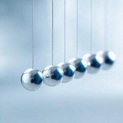 Poster - Polished Metal Newtons Cradle Pendulum Swing Demonstrating Energy Transfer and Momentum Conservation for Modern Science and Business Innovation