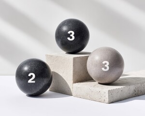 Aufkleber - Minimalist Lottery Balls with Bold Numbers on Neutral Concrete Blocks Modern Gaming Symbols for Clean Gambling and Bingo Advertising Concepts