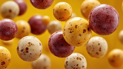 Poster - Dynamic Lottery Balls Suspended in Mid-Air Over Reflective Backdrop Symbolizing Chance and Fortune in Modern Commercial Advertising