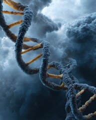 Aufkleber - Molecular DNA Helix Structure in Dark Clouds Background Representing Cutting-Edge Genomic Research and Innovation in Biotechnology Marketing