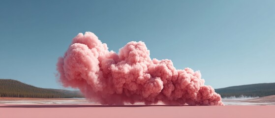 Poster - Volcanic Plume Geyser Eruption with Pink Steam Cloud in Yellowstone National Park - Geothermal Energy and Sustainable Nature Trends