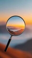 Fototapete - Digital Marketing Concept with Magnifying Glass Highlighting Viral Social Media Video Metrics and Engagement for Online Performance Analysis