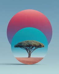 Aufkleber - Radar Map African Continent Silhouette with Iconic Acacia Tree Emblem in Circular Frame for Sustainable Branding and Heritage Conservation Initiatives