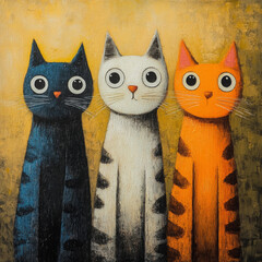 Naklejka na meble Folk Art Drawing of Three Cats