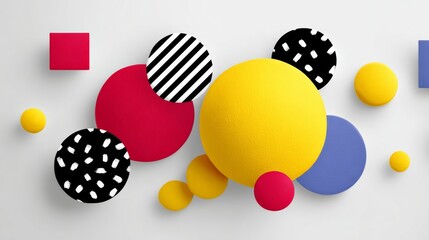 Poster - Colorful abstract painting of various sized circles and squares. The colors are bright and bold, creating a sense of energy and movement. The composition is dynamic and visually interesting