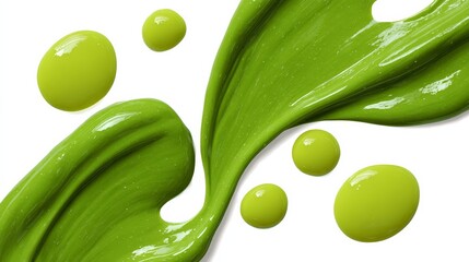 Poster - Green liquid is splashed across a white background. The liquid is green and has a slimy texture. There are several green circles scattered around the liquid, some of which are closer to the liquid