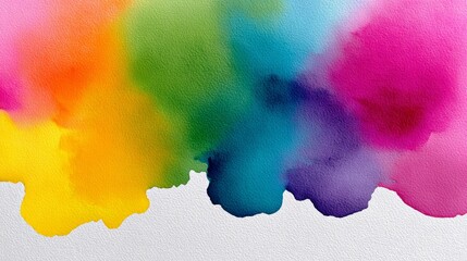 Poster - Colorful painting of a rainbow with a white background. The painting is full of vibrant colors and has a sense of joy and happiness