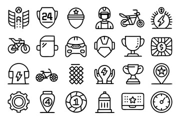 Poster - Motorcycle racing podium trophy line icons design set for branding and web use