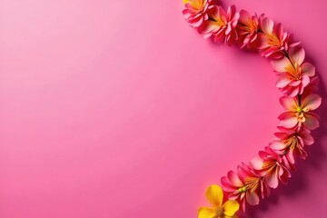 Wall Mural - Close-up of a vibrant pink lei on a pink background Tropical flower garland, vibrant, colorful, festive, celebration , pastel, rose