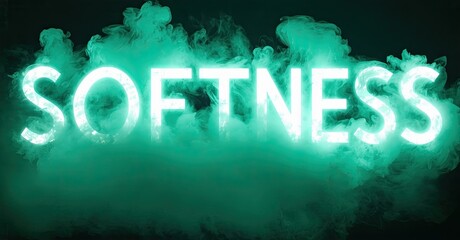 Aufkleber - Bright text reads SOFTNESS amid teal smoke. Dramatic lighting creates ethereal, glowing effect. Minimalist composition focuses on word, texture.