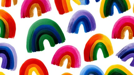 Poster - Painting of many rainbows in various colors. The painting is full of life and energy, and it conveys a sense of joy and happiness. The rainbows are scattered throughout the painting