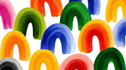 Poster - colorful painting of many rainbows. the painting is full of bright colors and has a happy, cheerful 