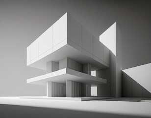 Wall Mural - 3d illustration of abstract minimal architecture background, monochromatic geometric architectural