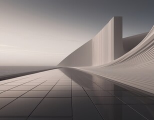 Wall Mural - 3d illustration of abstract minimal architecture background, monochromatic geometric architectural